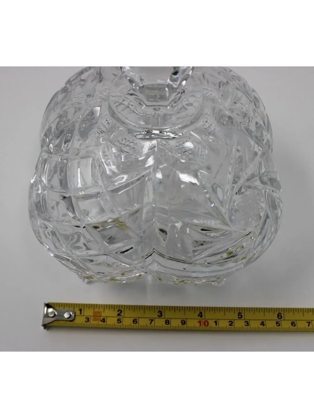 Vintage Cut Crystal Covered Candy Dish Footed Pedestal Bowl with Finial Lid